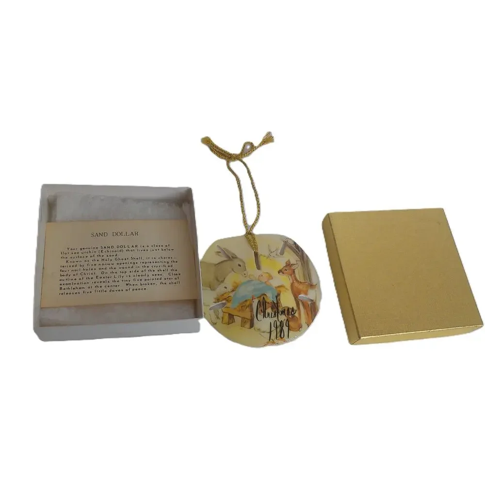 Vintage 1989 Sand Dollar Nativity Christmas Ornament Box Legend Beach Sea Craft